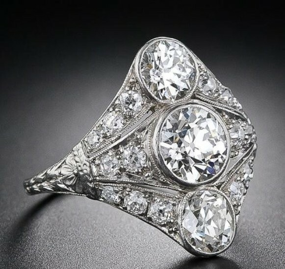 Three Stone 2.50Ct Round Cut CZ Art Deco Antique Engagement Ring 925 Silver