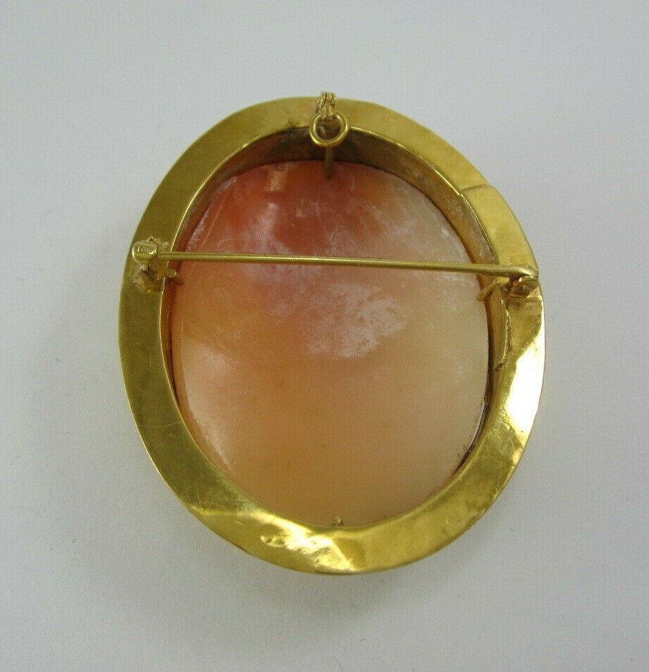 BEAUTIFUL LADIES 10K YELLOW GOLD LARGE ORANGE CREAM CAMEO BROOCH/PIN 15.3G