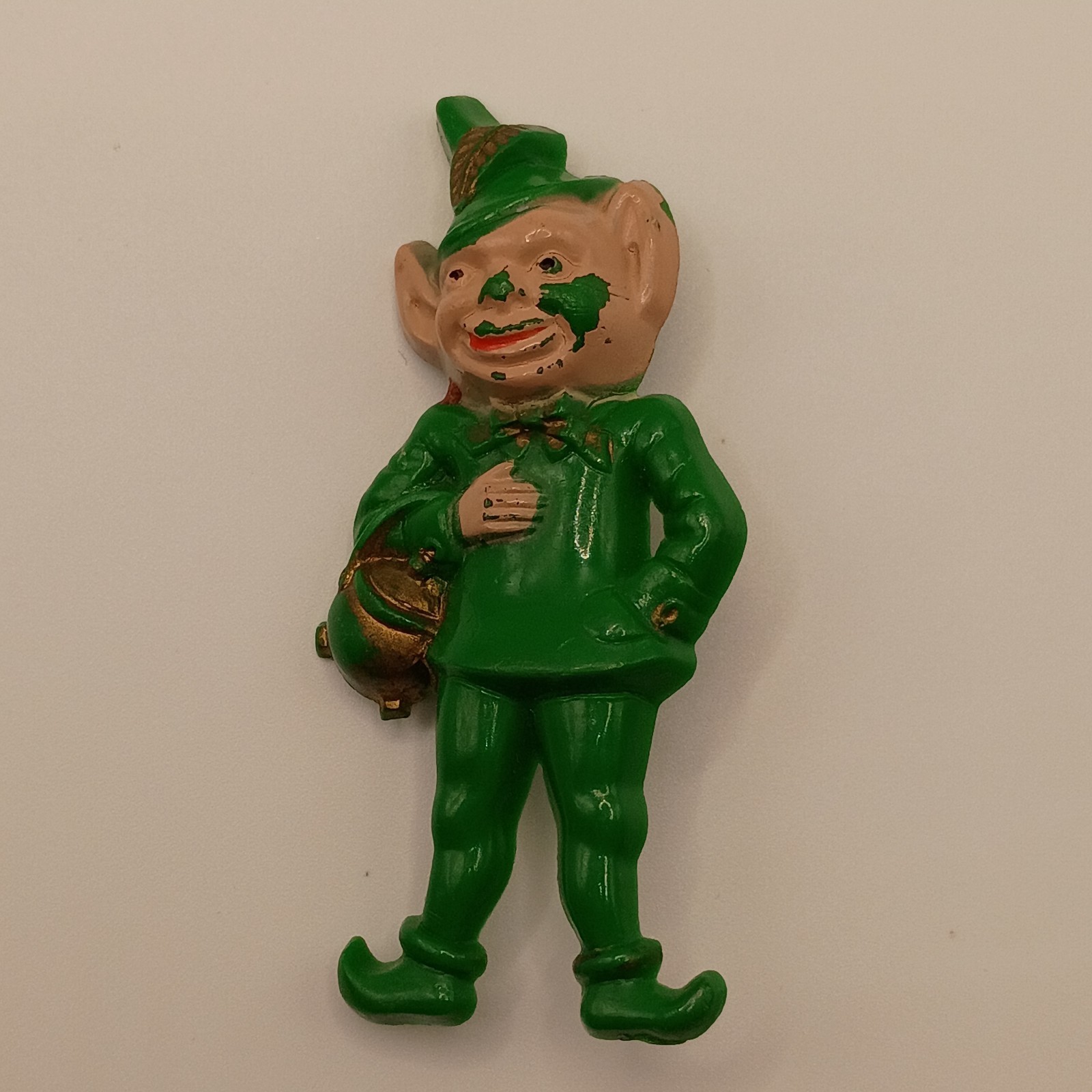 Vintage Plastic Leprechaun Pin Brooch St. Patrick’s Day Elf Figural READ