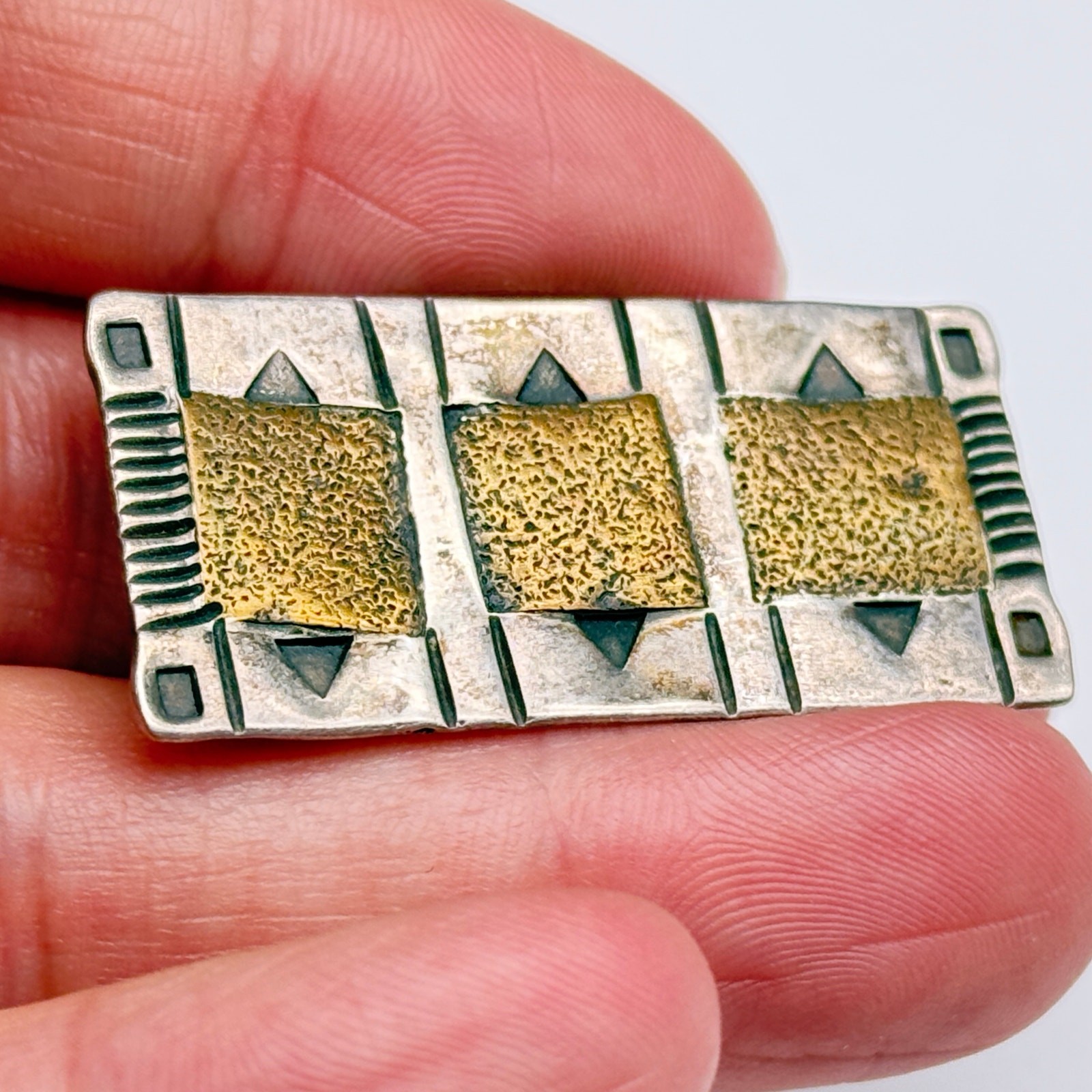 Vintage Modernist A K Edgar Mixed Metal Sterling Silver Pin Brooch