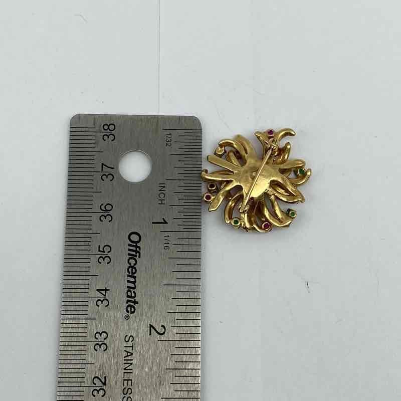 Vintage 13K Yellow Gold Ruby Sapphire Emerald Floral Brooch Pin Tested 1″ 7.6g
