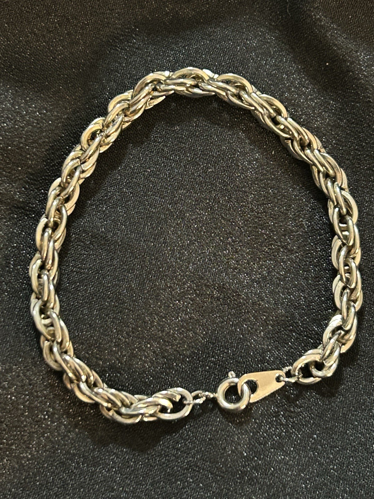 Vintage Silver Tone Chunky Rope Chain Bracelet Sister Hook Clasp Steel Base