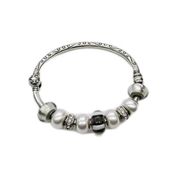 Hinged Bangle bracelet Silver tone Add a Bead One Size OSFM 9 beads