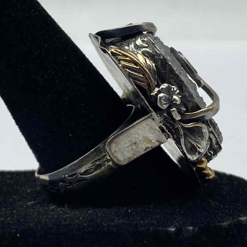 Shihara Sterling Silver 925 Quartz Ring Floral Mixed Metal Size 8.25