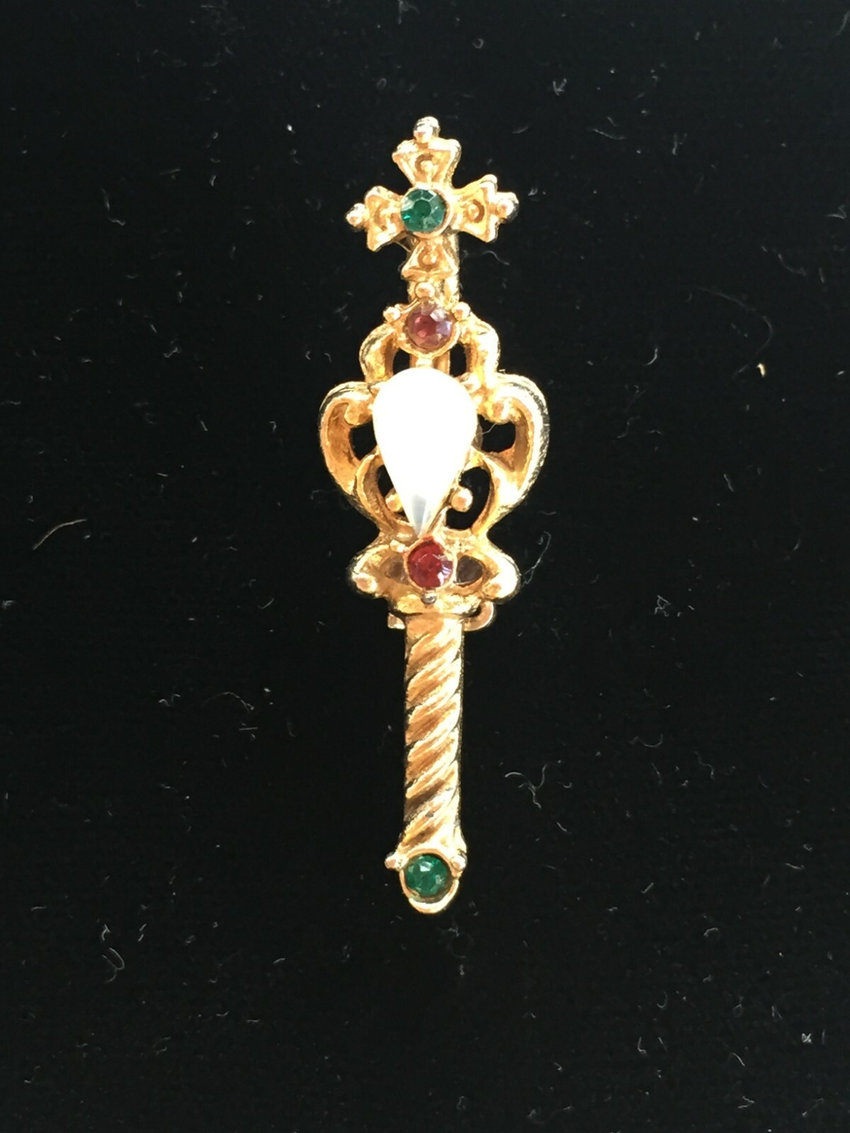 Antique Sword Brooch w/ Ruby, Opal, Emerald and Light Amethyst Gemstones