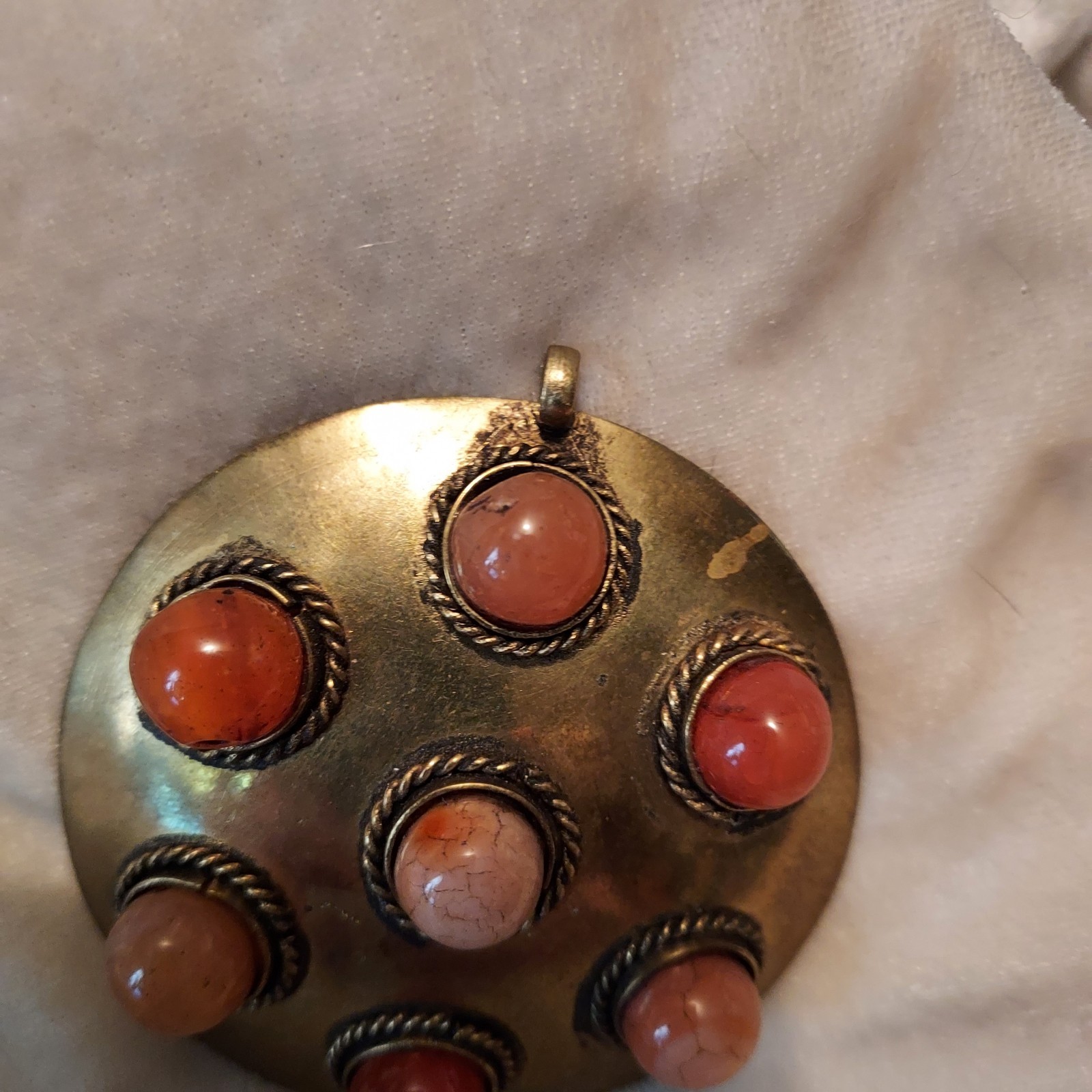Jewelry, Brass Agate carnelian pendant, Renaissance, Art Piece. Natural Petina
