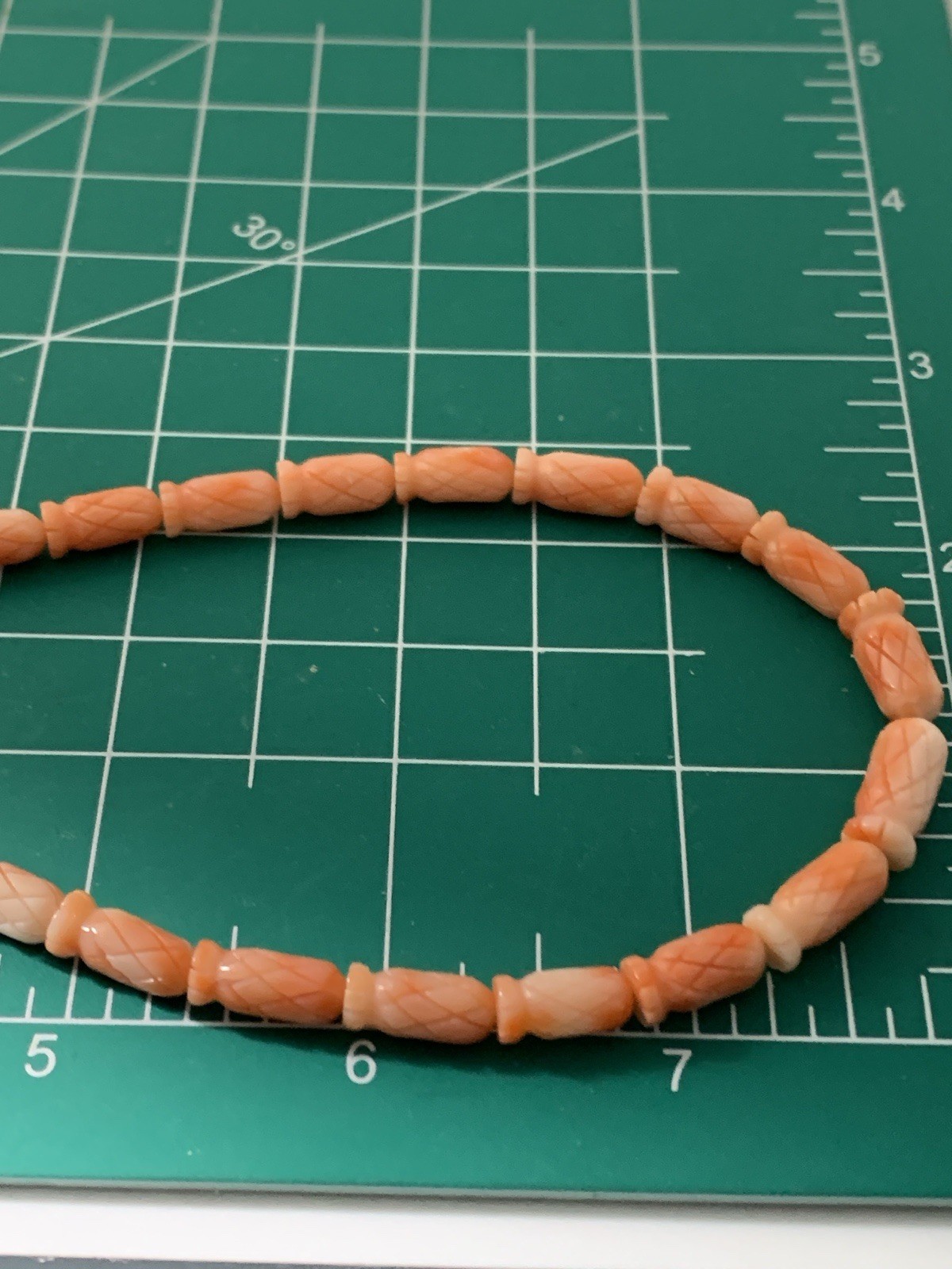 Vintage Carved Genuine Pineapple Carved Coral Bead Necklace Barrel Clasp