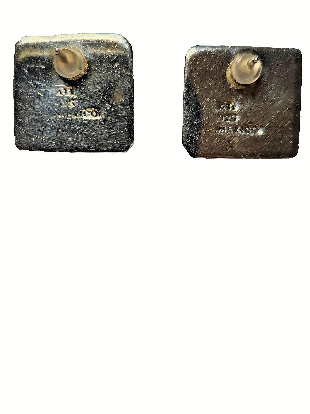 Vintage ATI Mexico 925 Sterling Silver Black Onyx Square Post Earrings VG Cond
