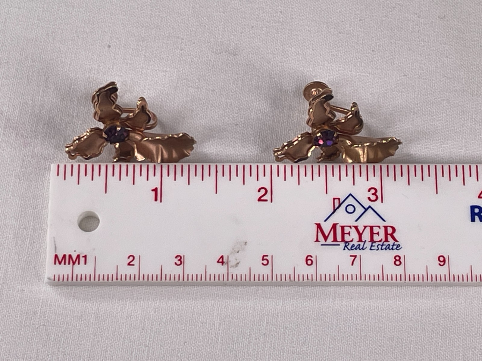 VTG Signed BN Orchid Flower Purple Crystal Rose Goldtone Screw Back Earrings