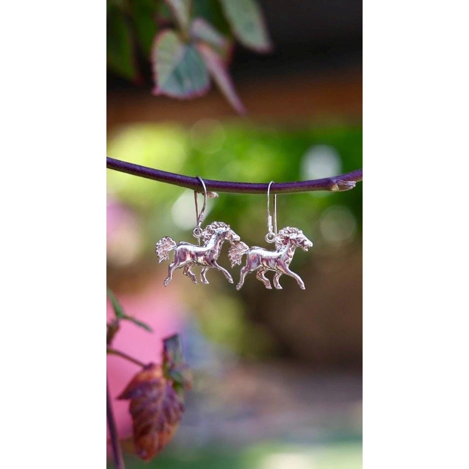 Vintage Sterling Silver Sculptural Horse Earrings | Running Horse | 925 Hook