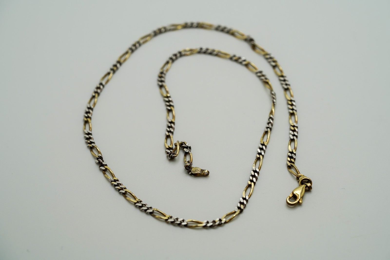 Vintage Gold Over Sterling Silver Figaro Necklace 18” X 3mm JB11
