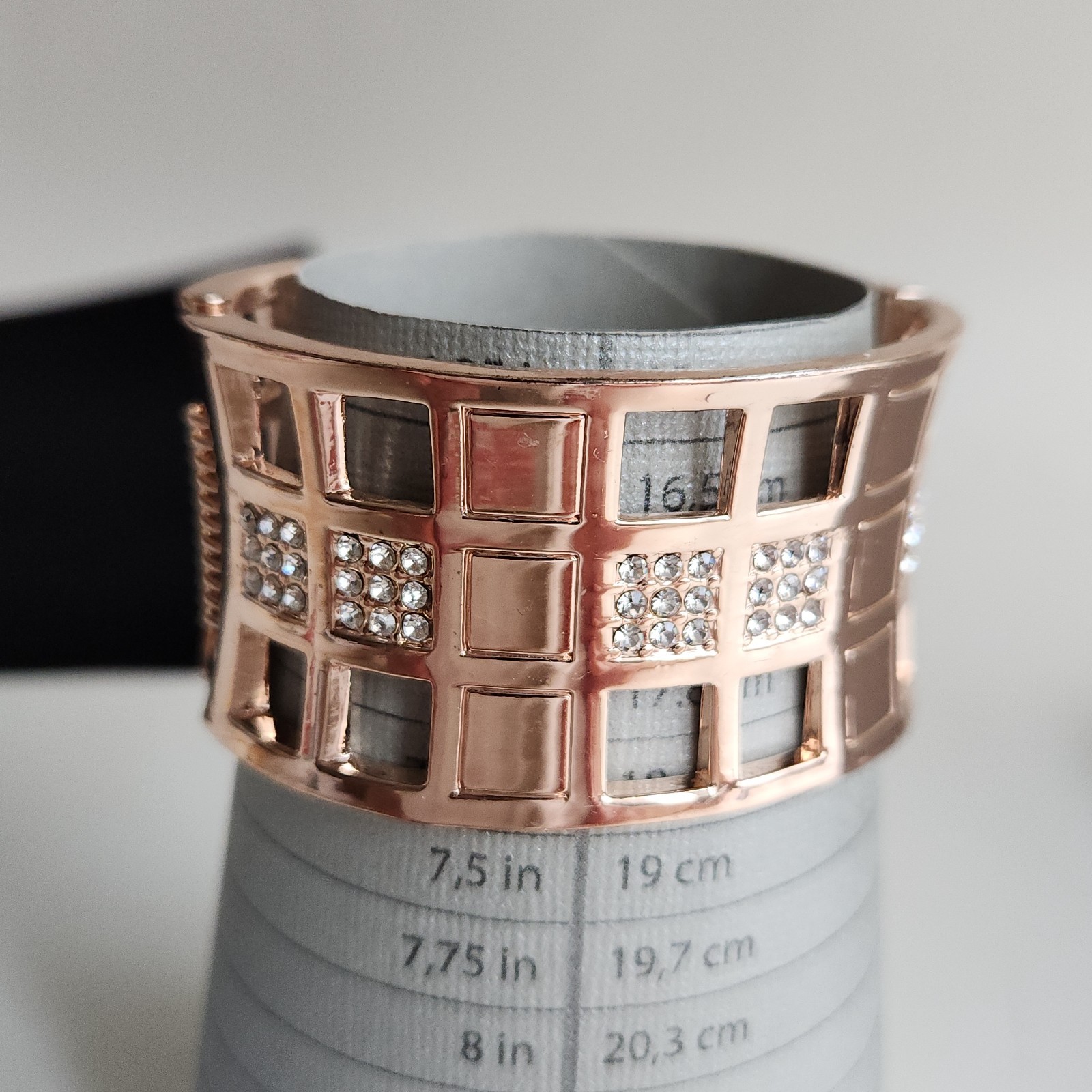 Rose Gold Tone Architectural Open Cuff Statement Bracelet Wide Modern 7″