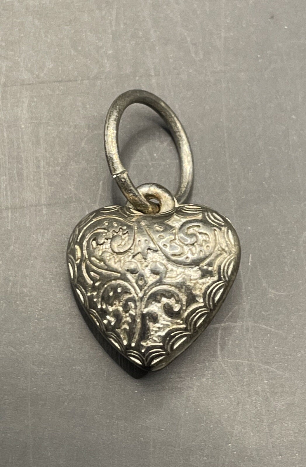 Vintage Puffy Metal Heart Pendant Charm Victorian