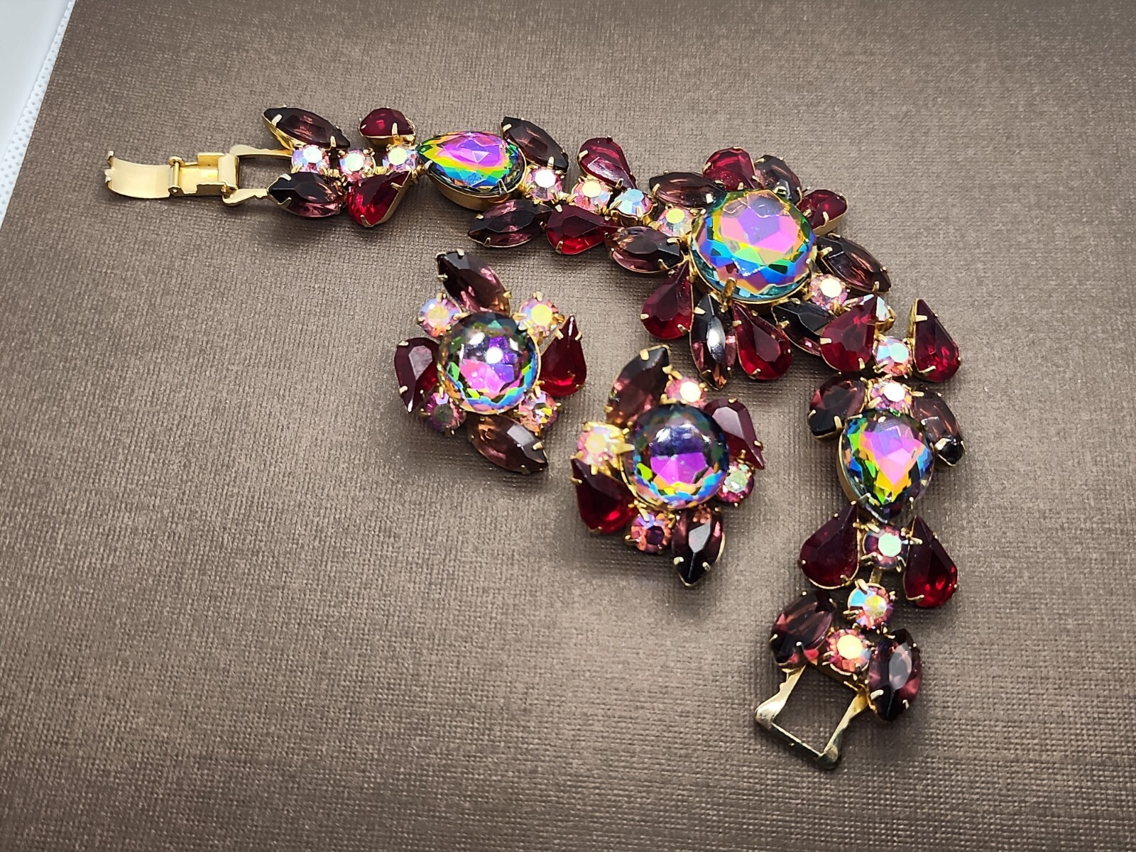 Vintage Juliana Amethyst Red Watermelon Vitrail AB Demi Parure Bracelet Earrings