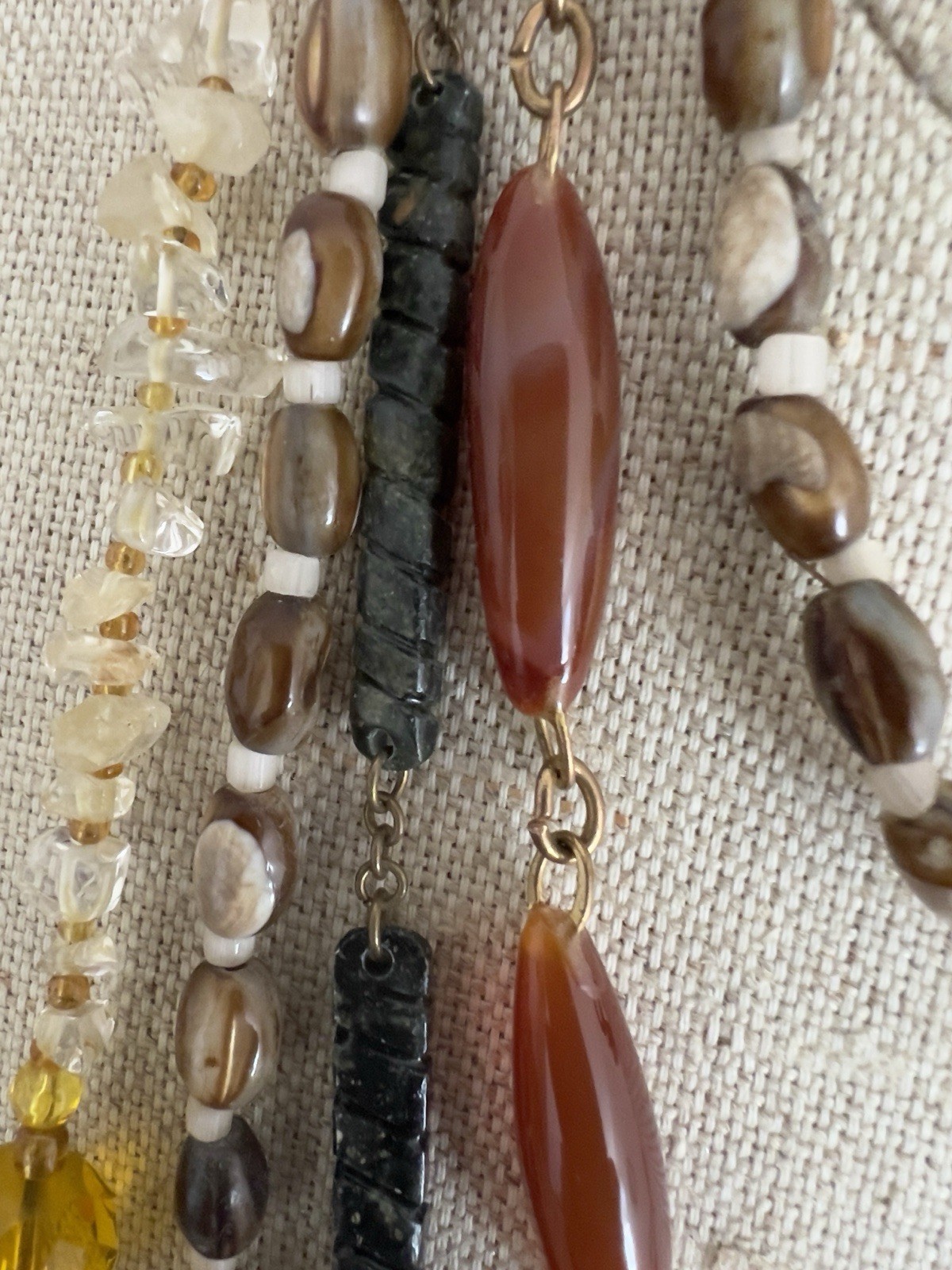 Vintage Lot – 4 Boho Necklaces: 20-48” – Moss Agate, Citrine, Trochus Shell Bead