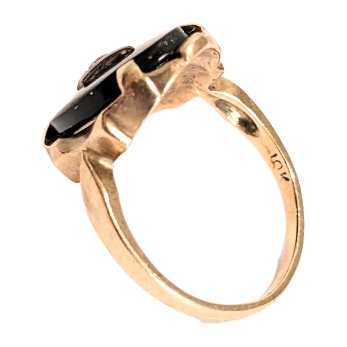 Vintage 10k Gold Black Onyx Ring W/ Diamond Chip Center 2.7g Size 5.25 – 5.5