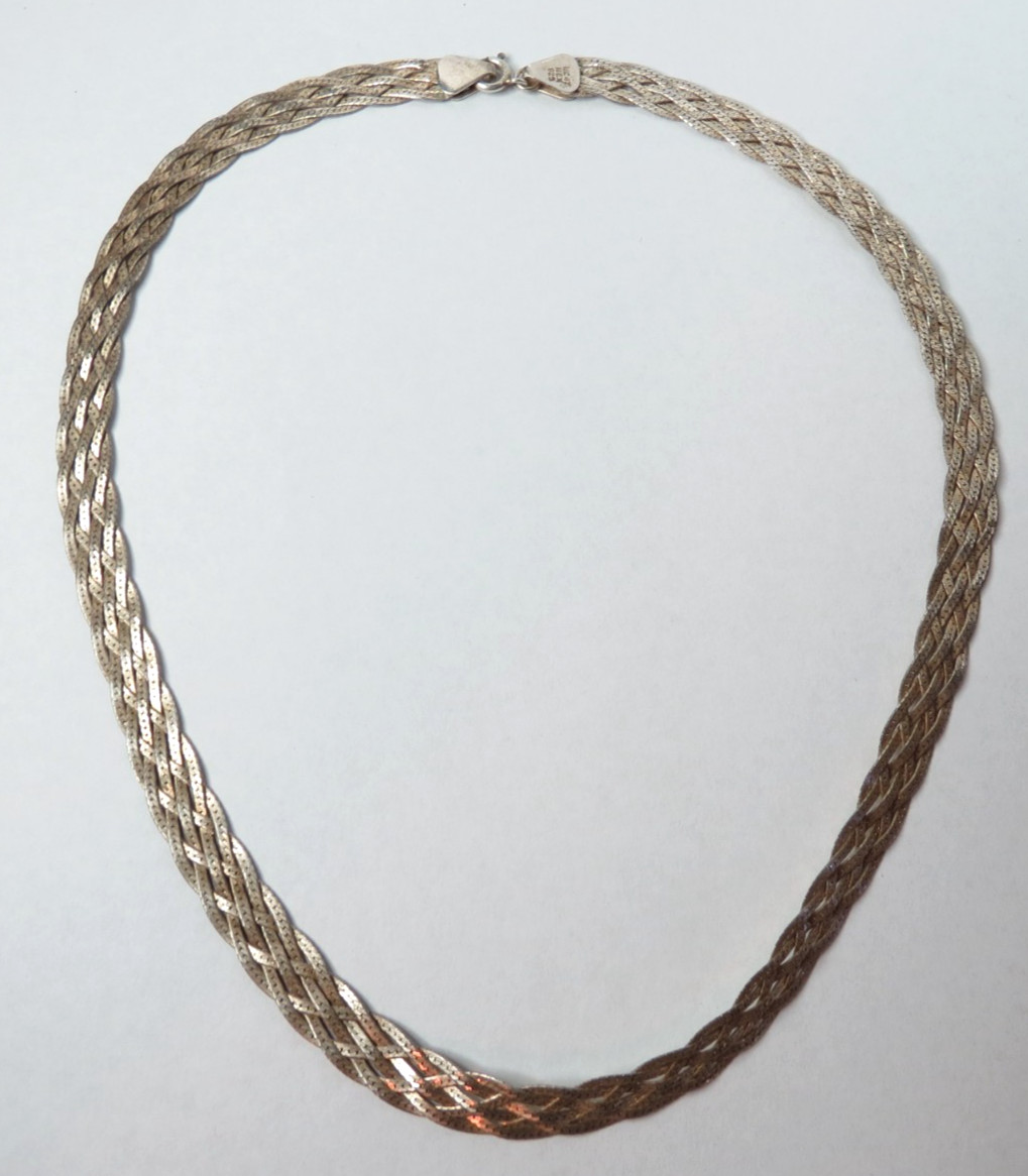 MEXICO WOMENS CHOCKER NECKLACE 925 STERLING SILVER MESH CHAIN 18 1/2″ LONG 15.4g