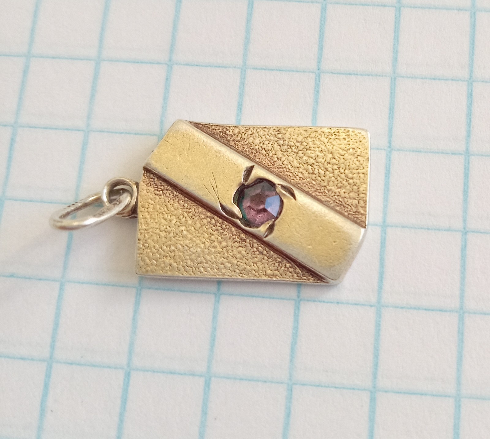 Vintage Pendant Purple stone Gilt Silver 875 test star USSR times Women Jewelry