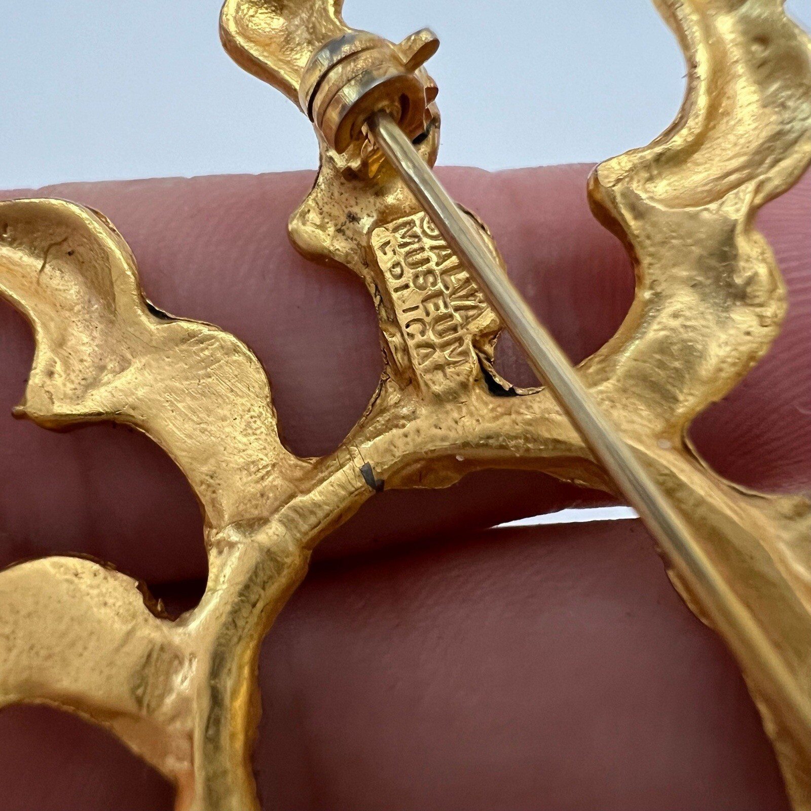 Vintage Alva Museum Replica Matte Golden Etruscan Seahorse Duck Spiral Brooch