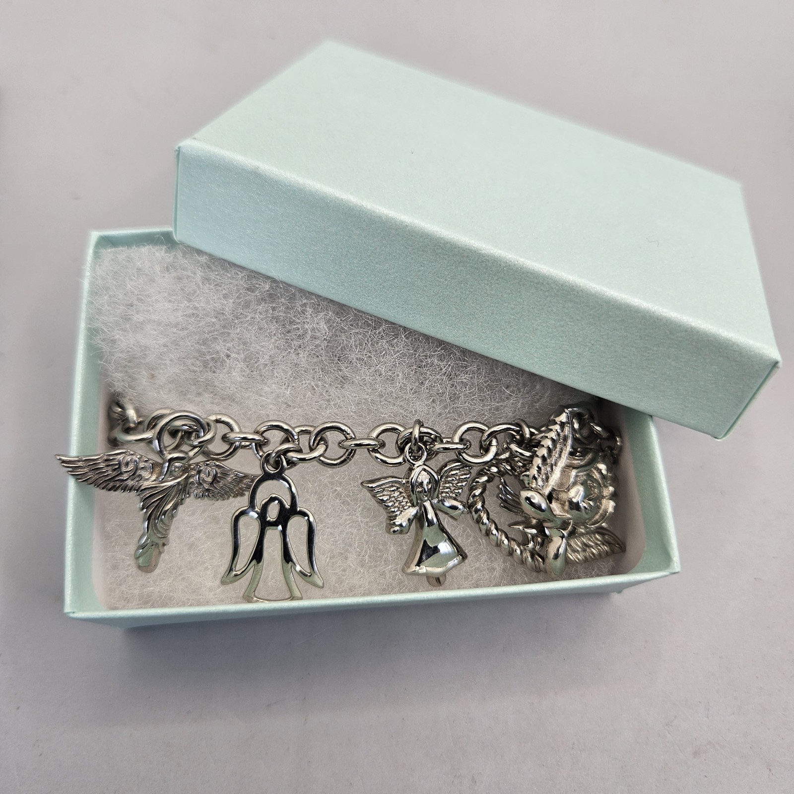 Milor Charm Bracelet Guardian Angel Cherub Stainless Steel Silver Tone 7″ Chain