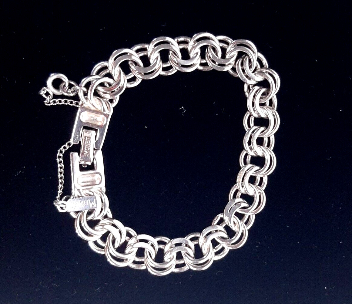 Vintage 7.5″ Double Link Charm Bracelet Silver Tone Safety Chain Security Clasp