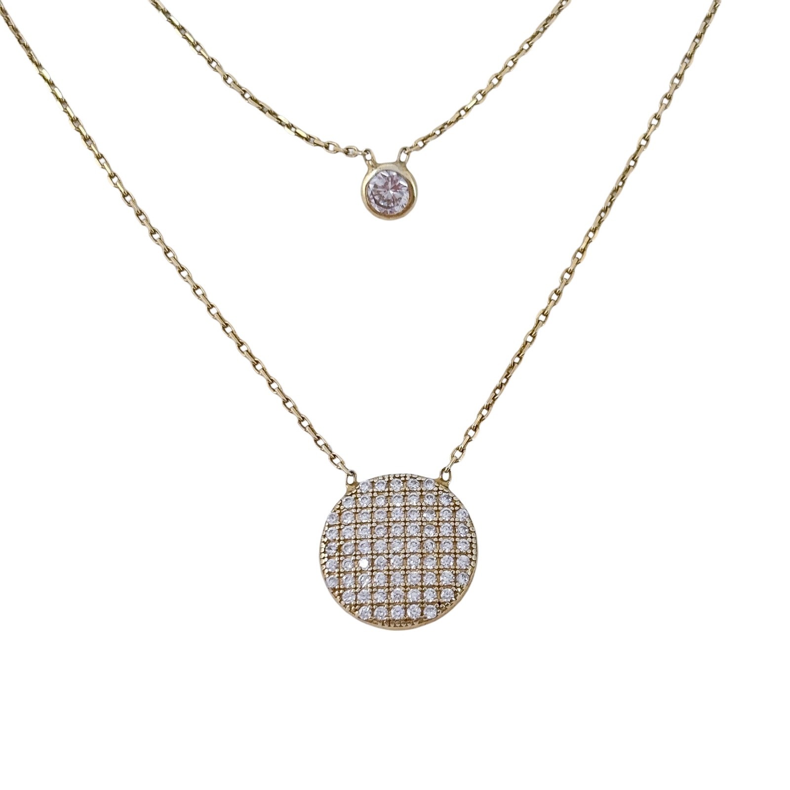 Vintage Gold-Tone Sterling Silver 925 Layered Cubic Zirconia Necklace 13.5″-15″