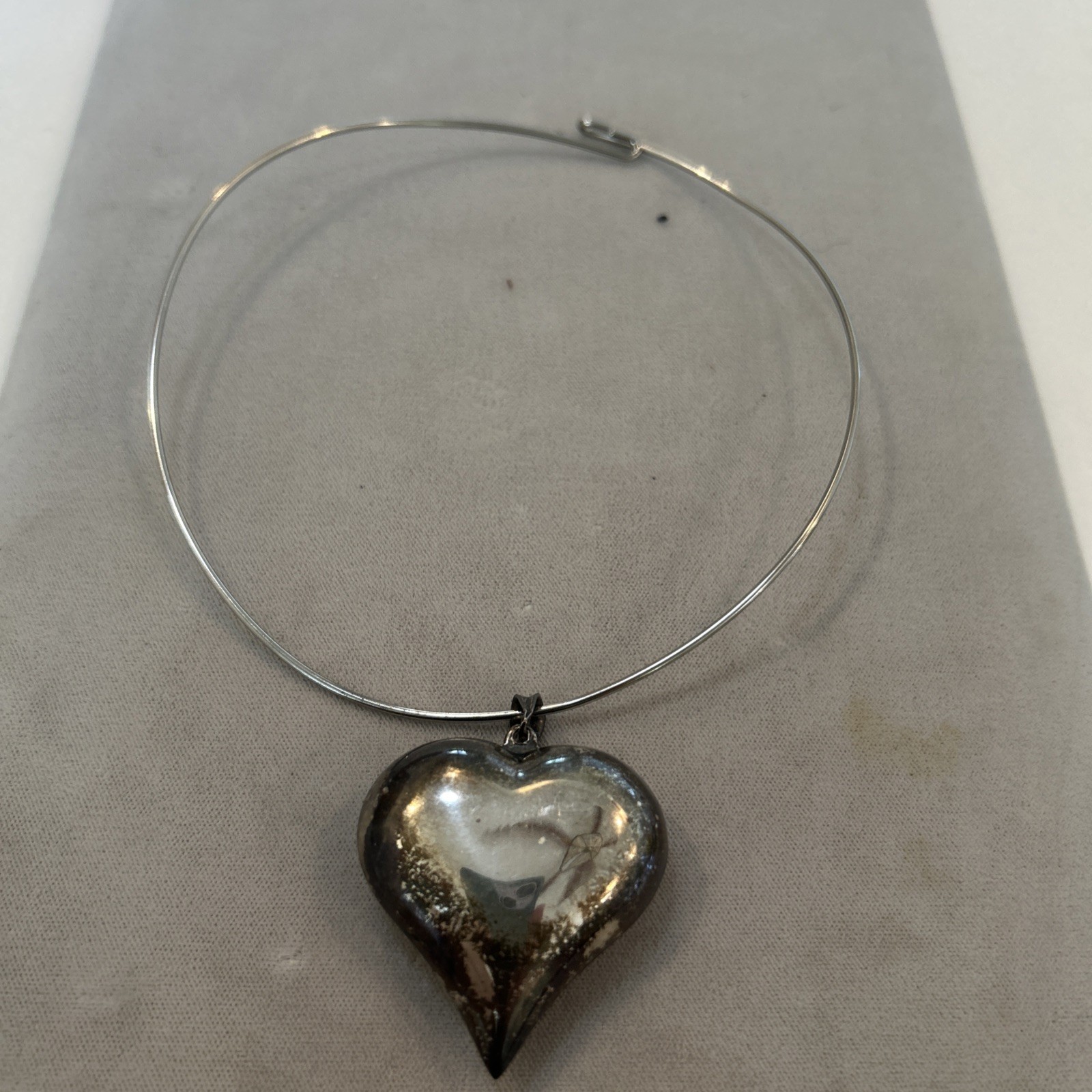 Vtg Sterling Silver 925 Large Puff Heart On Silver Wire WOW