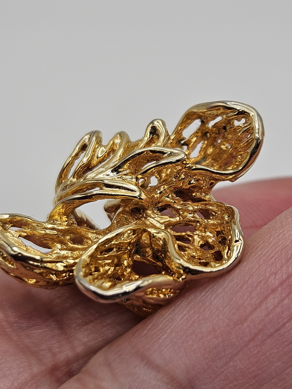 Vintage Modernist Brutalist Gold Tone Finish Over Brass Chunky Ring Size 6