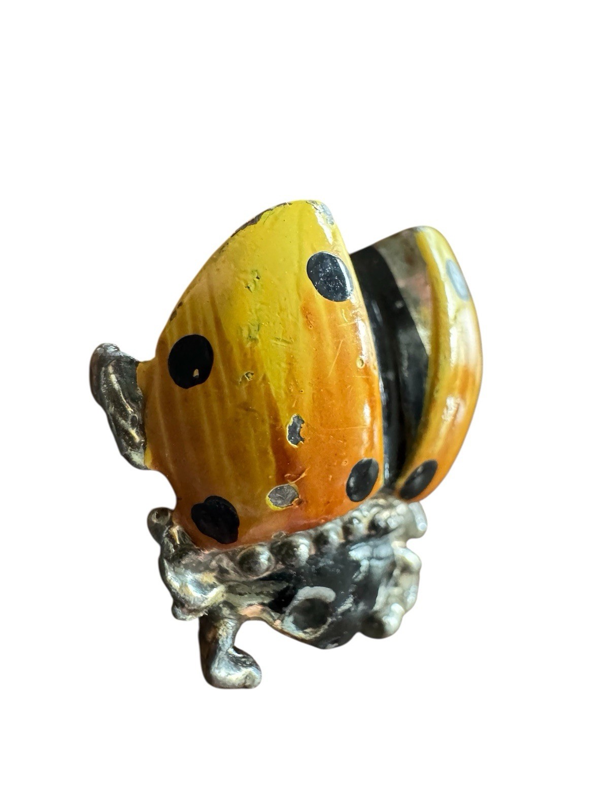 Set of 2 Vintage Small Silver Tone Ladybug Brooch Pins, Almost 1 Inch, Fair Cond