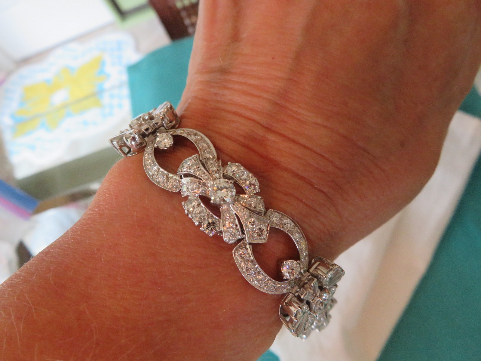 ART DECO PLATINUM 14.00 CT VVS2-VS1 F DIAMOND BRACELET 7″ 17 MM WIDE AMAZING