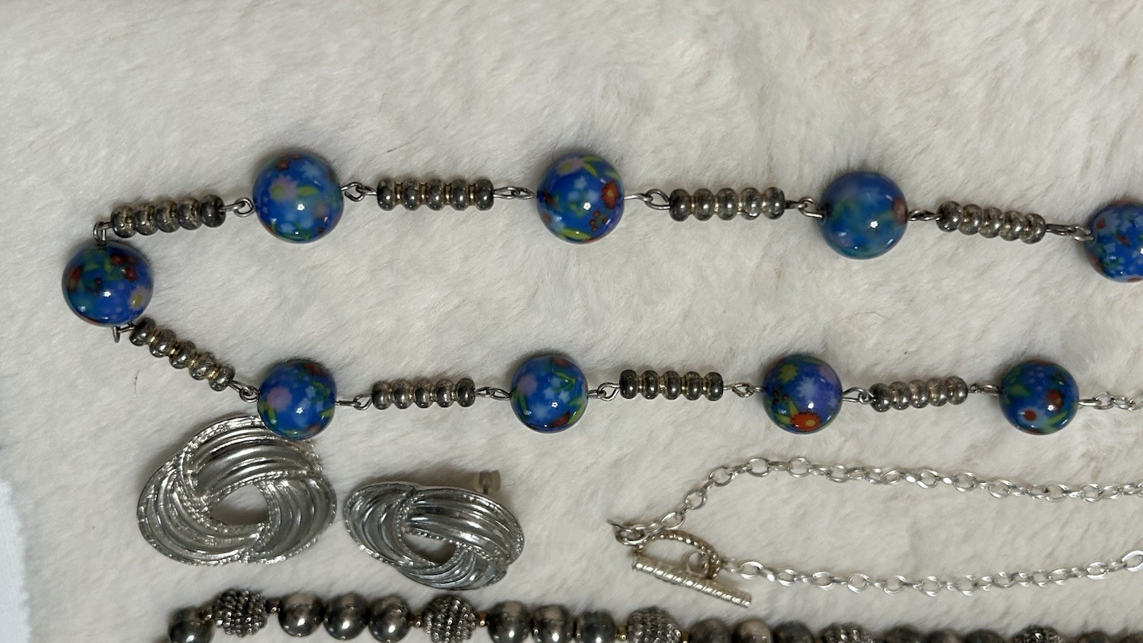 Vintage 90’s Jewelry Lot Of 6 Turquoise Lavender Silver Tone Necklace Earrings
