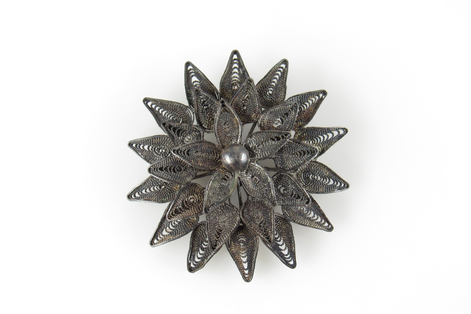 935 Argentium Silver Antique Filigree Flower Motif Brooch Pin about 1 – 3/4″