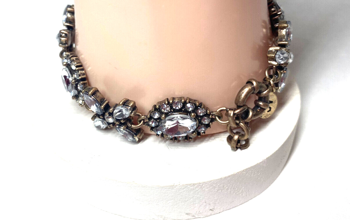 Vintage Inspired Antiqued Gold Tone Crystal Bracelet X And O’s AC Hangtag