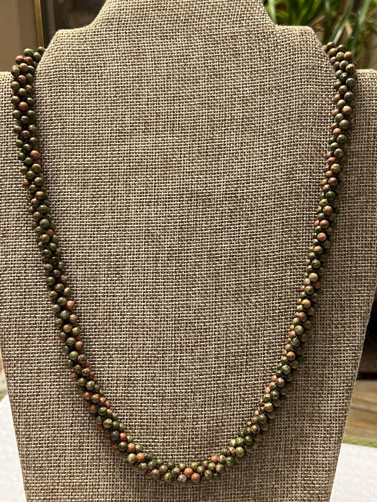 VINTAGE SOUTHWESTERN ARTISAN UNAKITE STONE NECKLACE 22.5” STERLING SILVER 925