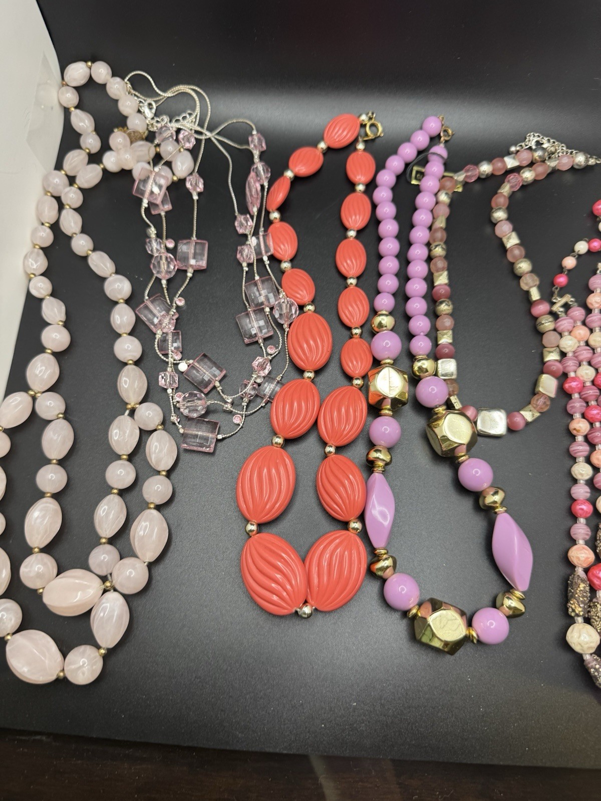 Vintage Lucite Beaded Necklace Lot Pink Coral Lavender Mod Japan 6 Pc