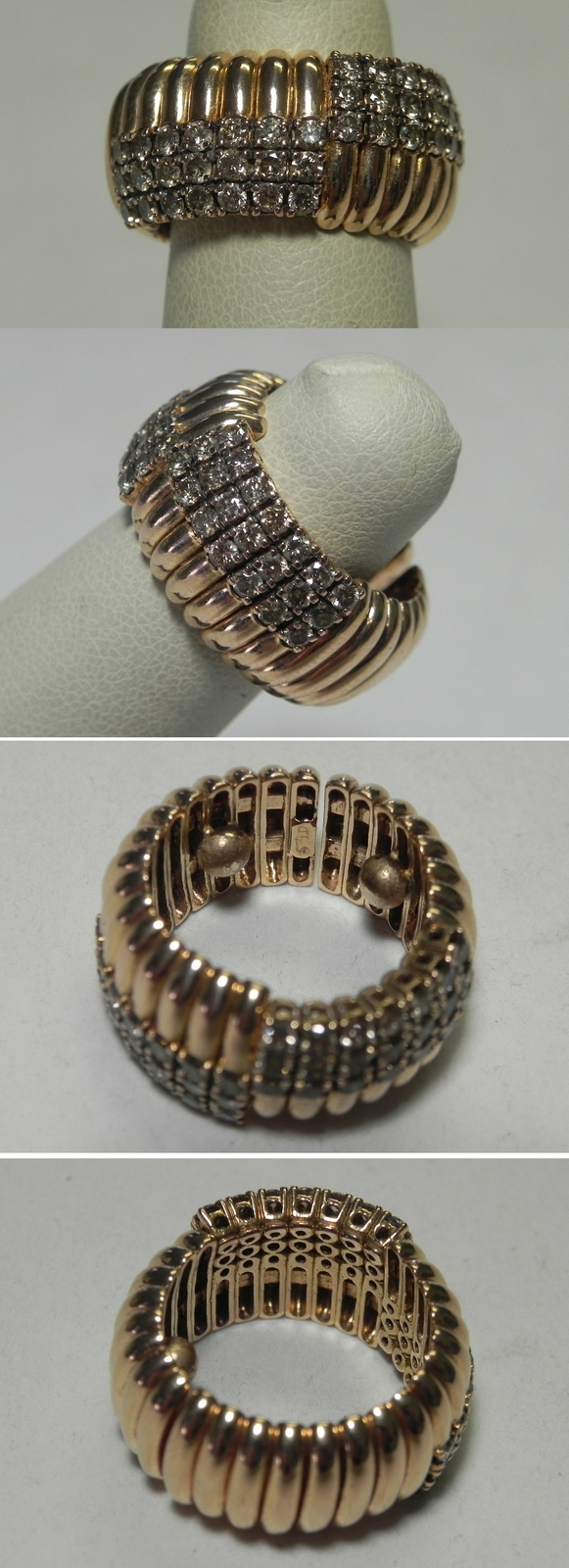 C943 Vtg 18K Solid Rose Gold 1.26ctw Champagne Diamond Expandable Ring Sz 5-7