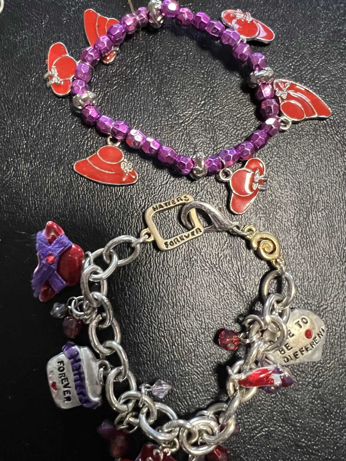 Red Hat Society Jewelry Lot Of 54 Brooches Bracelets Watch Necklaces Charms Box