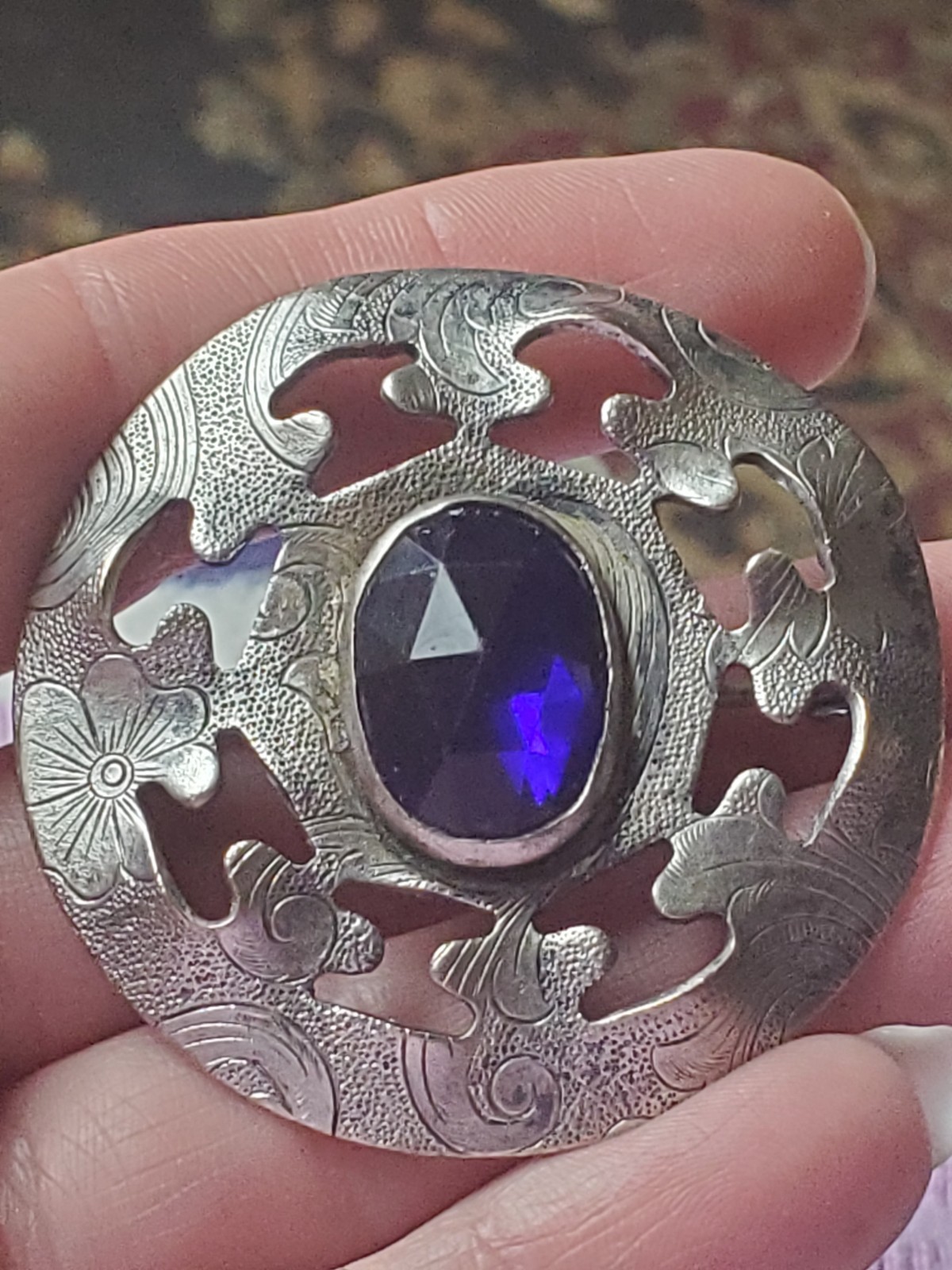 Antique Violet Blue Brooch, vintage pin / jewelry, old, Victorian ?