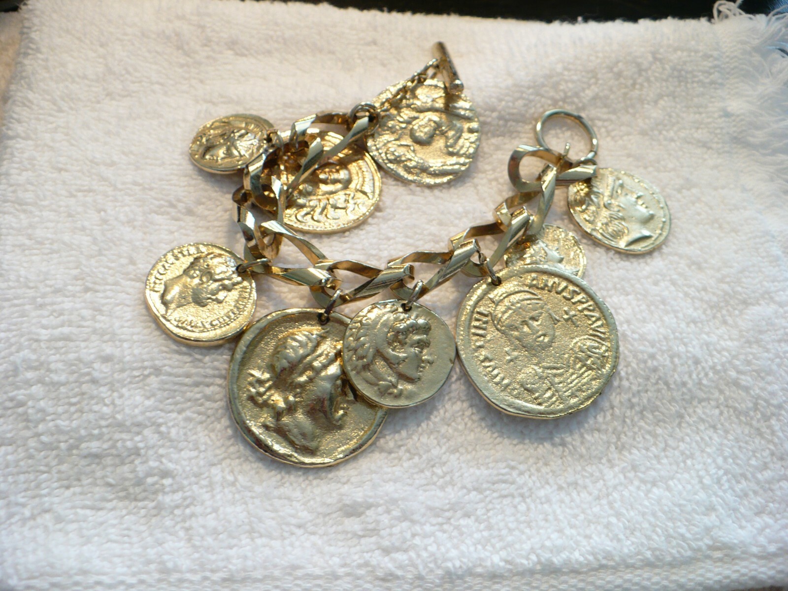 AAG- RUSSIAN GREEK OR SOUVENIR COINS BRACELET (GOLD-TONE) #605