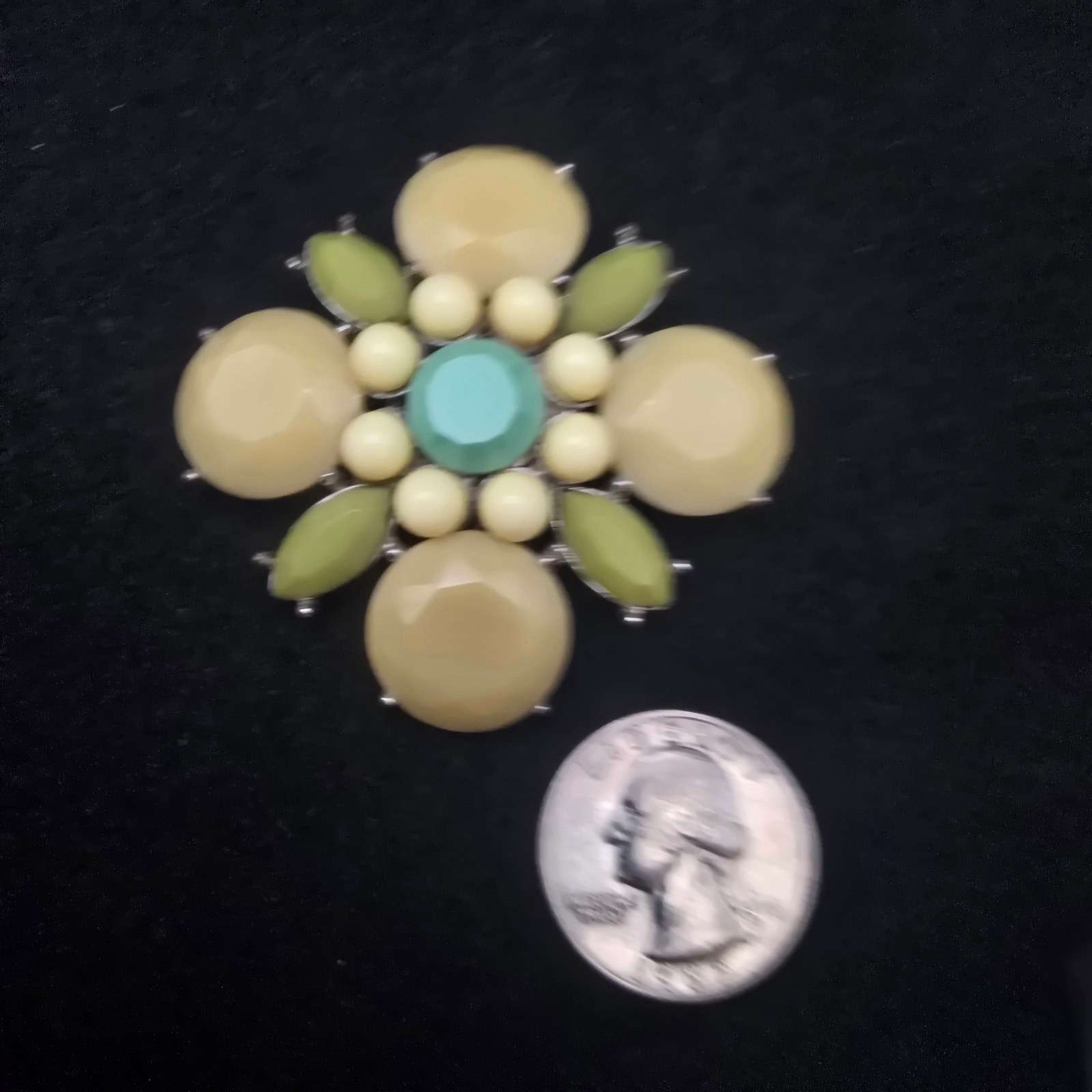 Pastel Green Yellow Flower Brooch Acrylic Costume Jewelry Spring