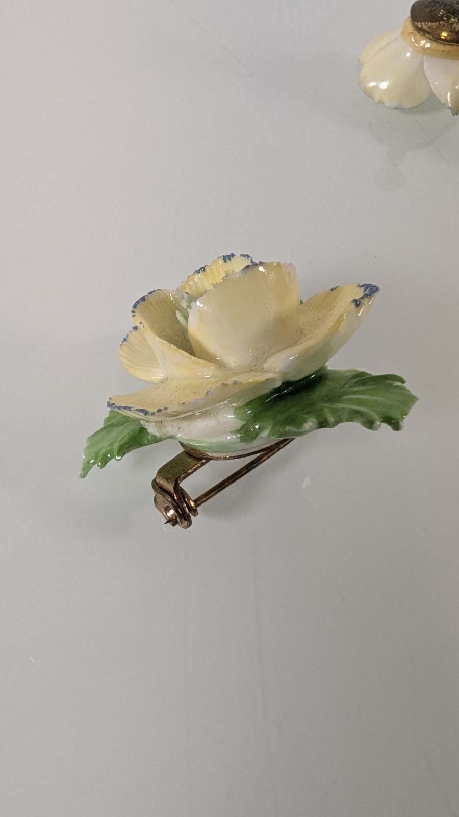 Vintage Adderley Floral Brooch +Earrings Made In England Porcelain Flower