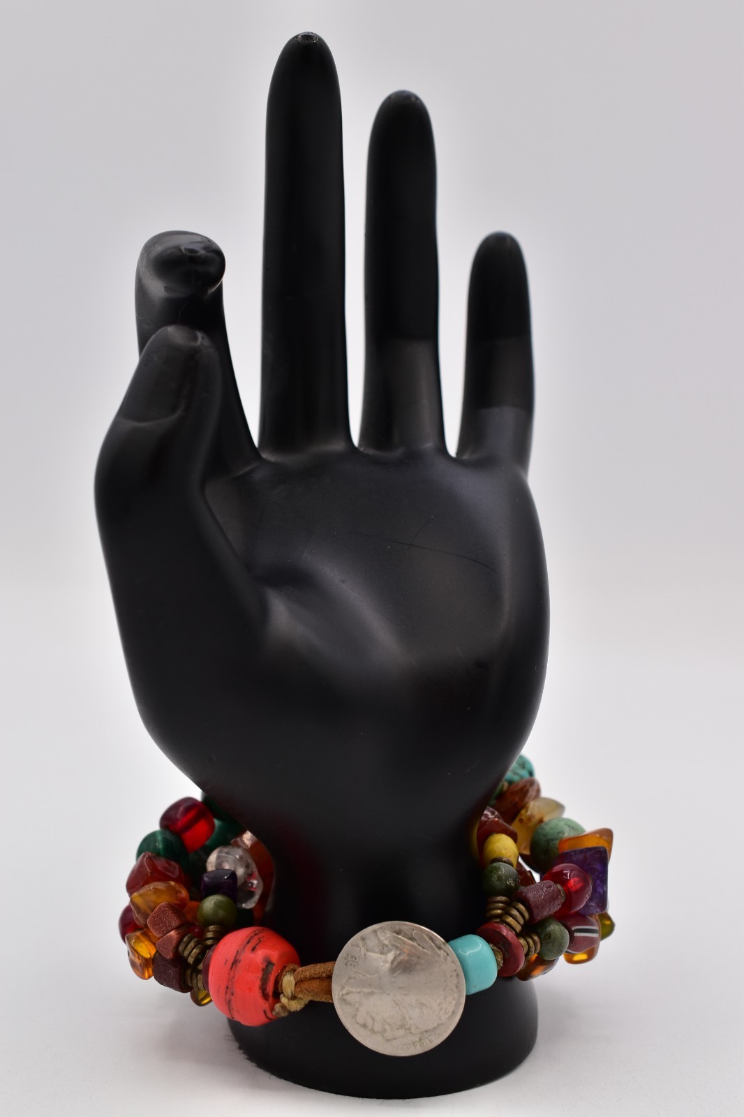 Vintage Multi Strand Stone Bead Bracelet Boho Chunky Mixed Gemstone 8″ BinBR