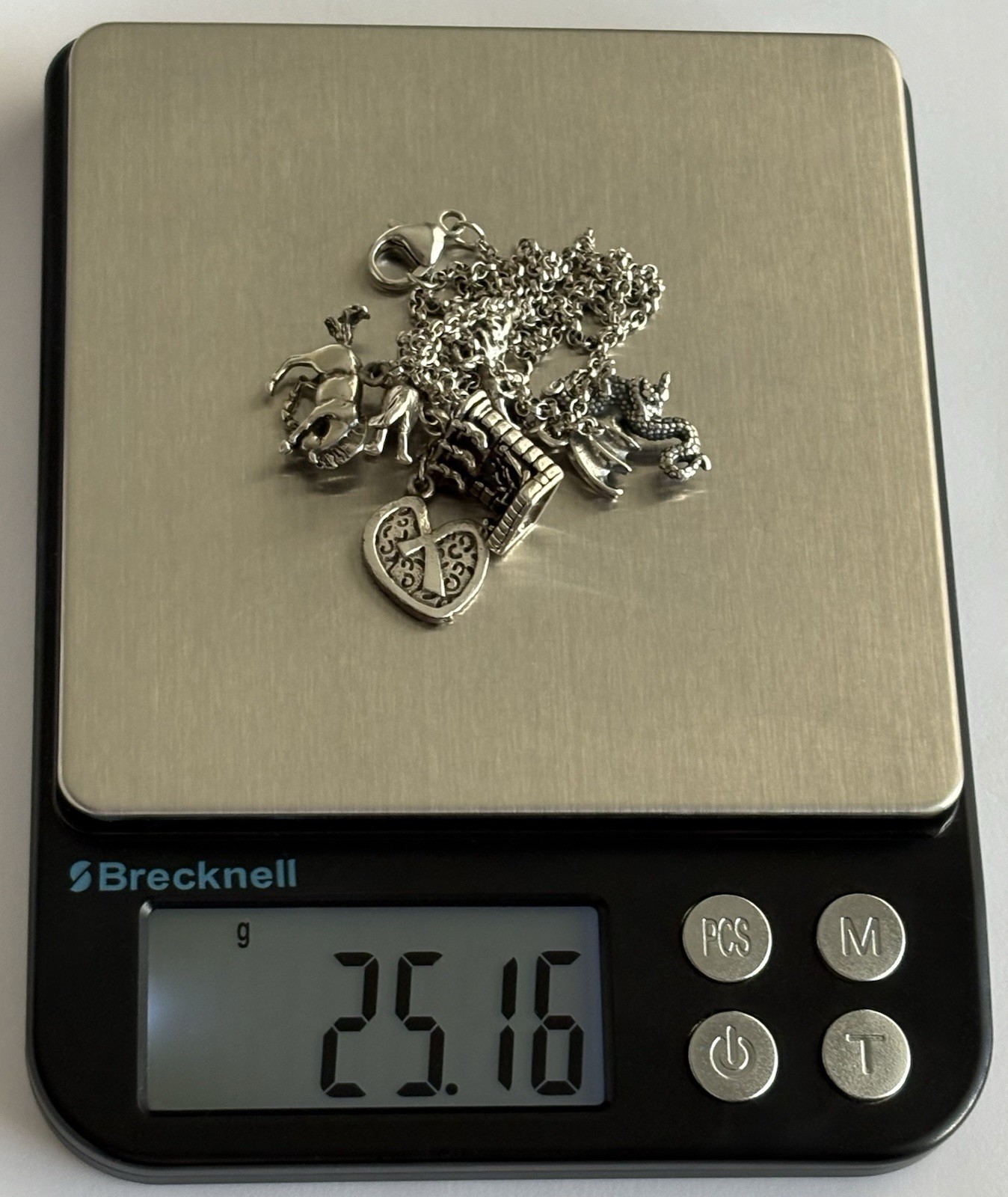 VTG Charm Necklace Sterling Silver 20” Rolo Chain 3D Assorted 7 Wolf Horse Lion