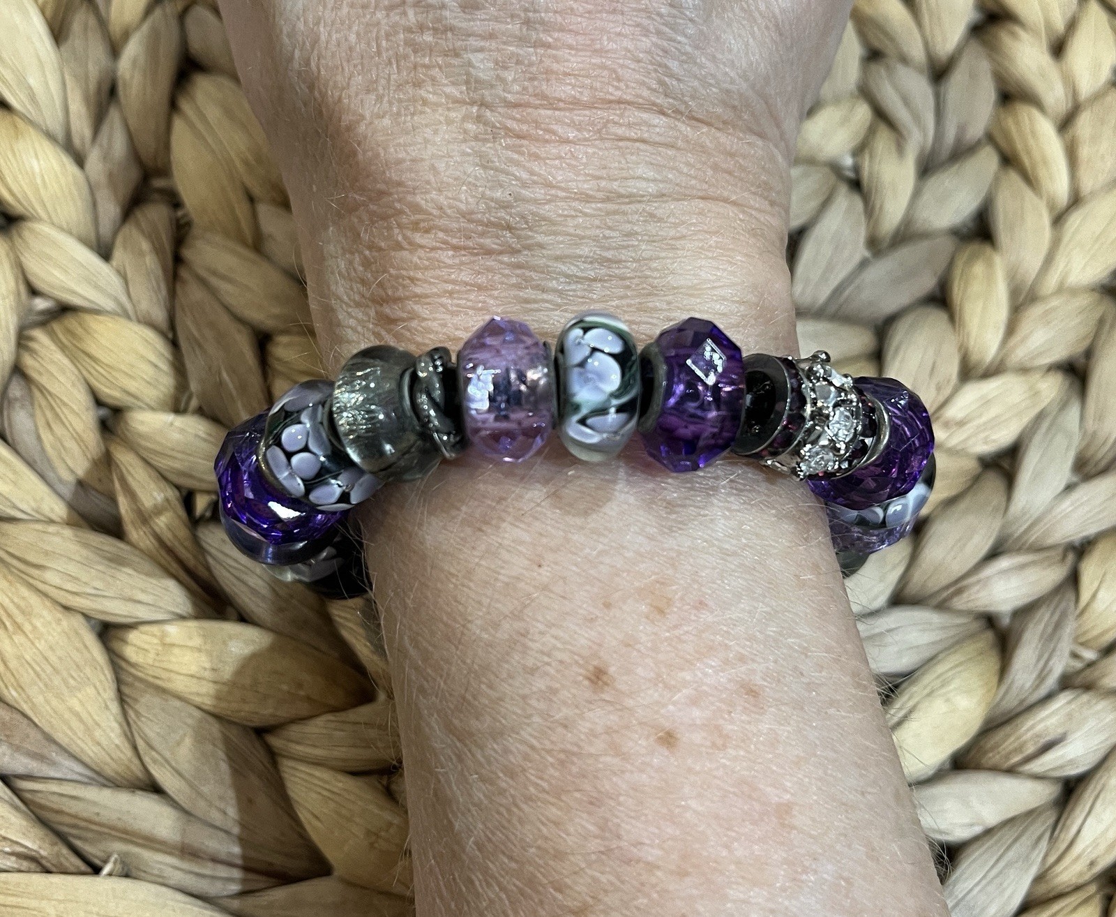 VTG Lampwork Art Glass Faceted Crystal Beaded Purple Beads Rare Artisan Foil
