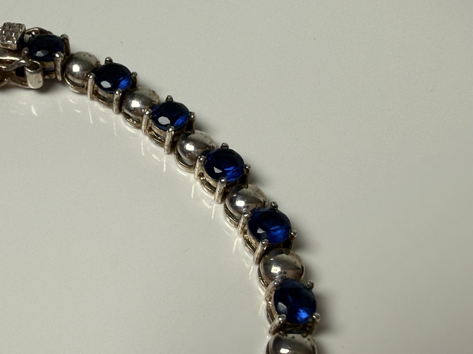 Vintage Sterling Silver Blue Glass Tennis 7” Bracelet Dee Berkley DBJ