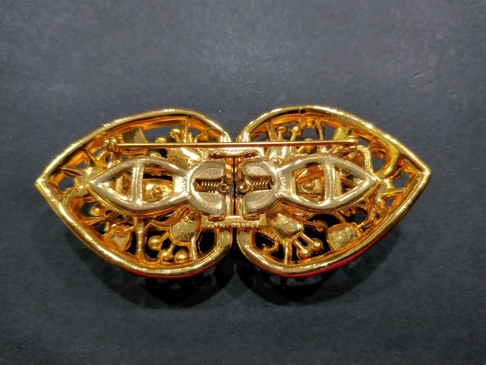 CORO DUETTE Convertible Brooch Gold Tone Black Green Enamel Pearl Crystal Floral