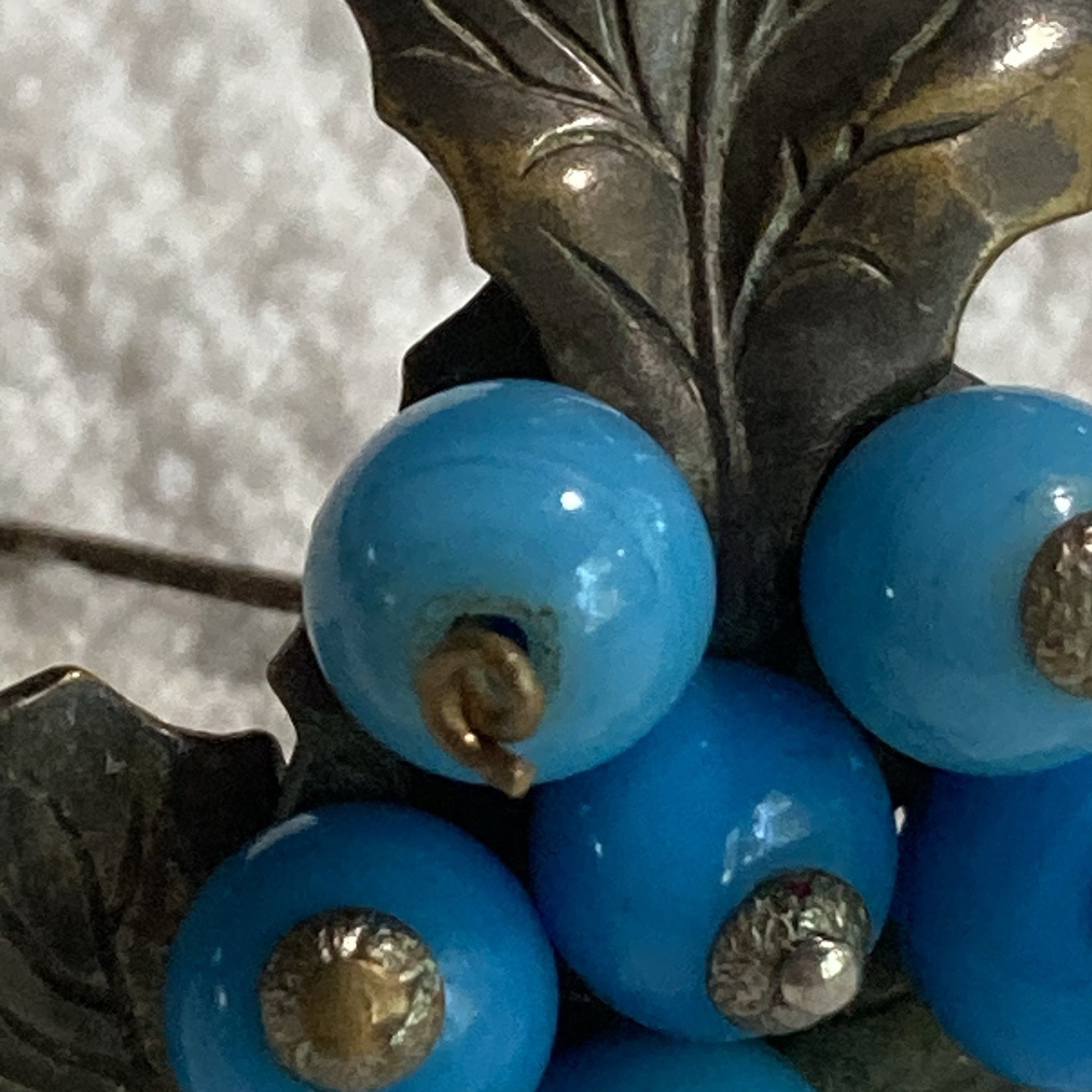 Early Miriam Haskel Unsigned Layered Maple Leafs/Wired On Glass Berries Pre 1947