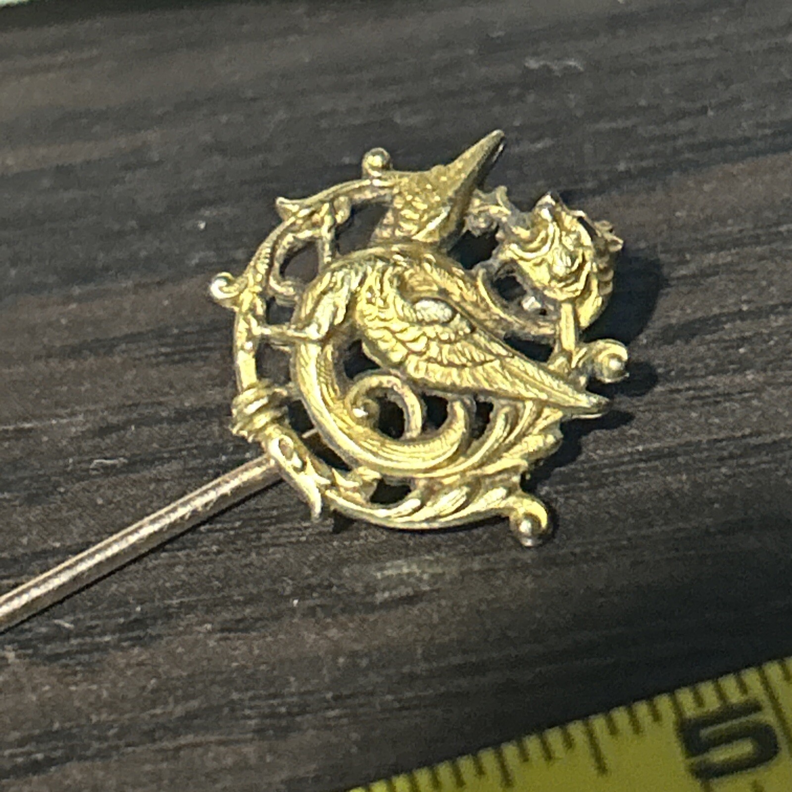 c1900s Stick Hat Lapel Pin Dragon Serpent Chimera Gold Fill French Stamp