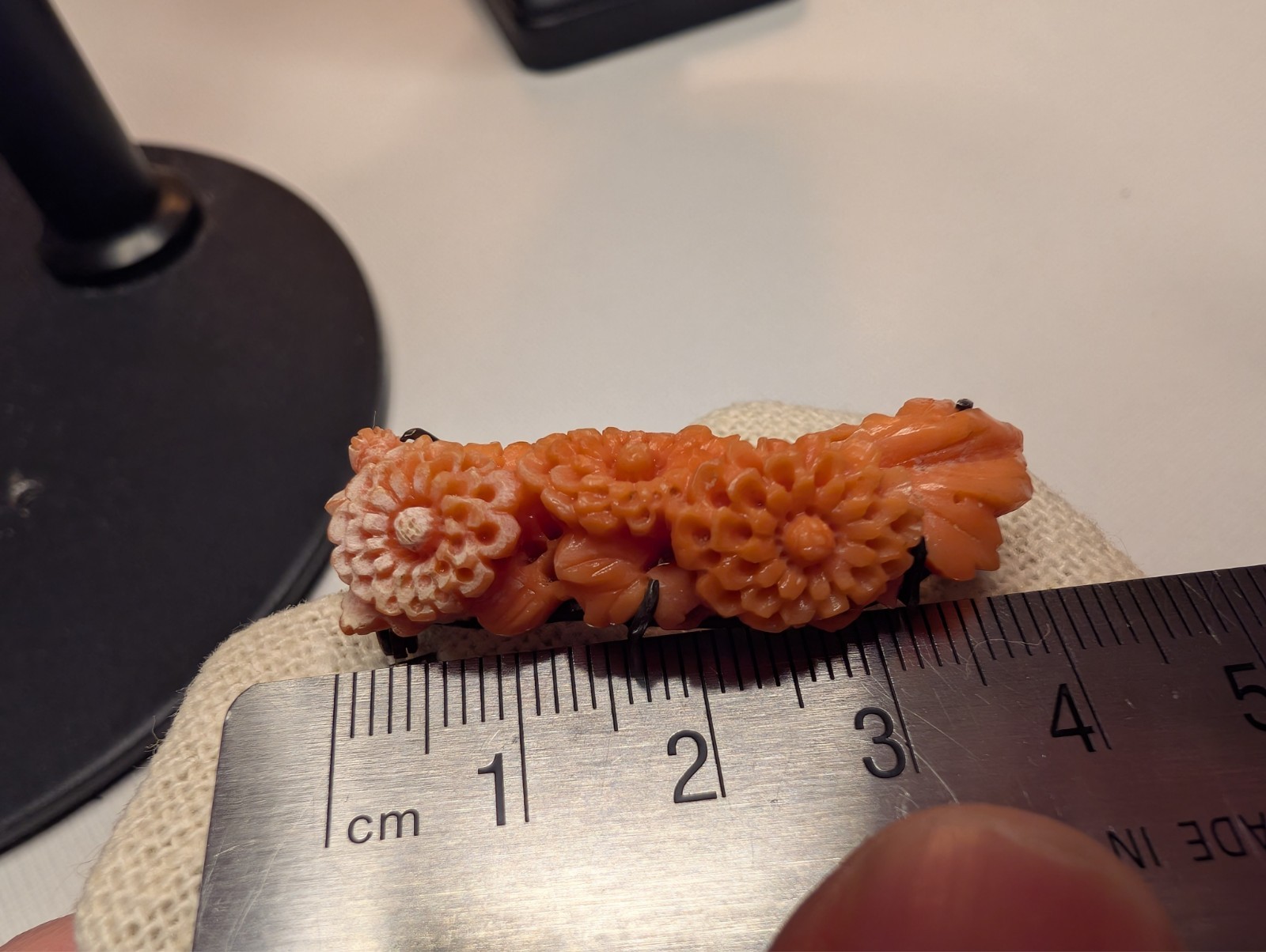 Antique Red Coral brooch carved “chrysanthemum”