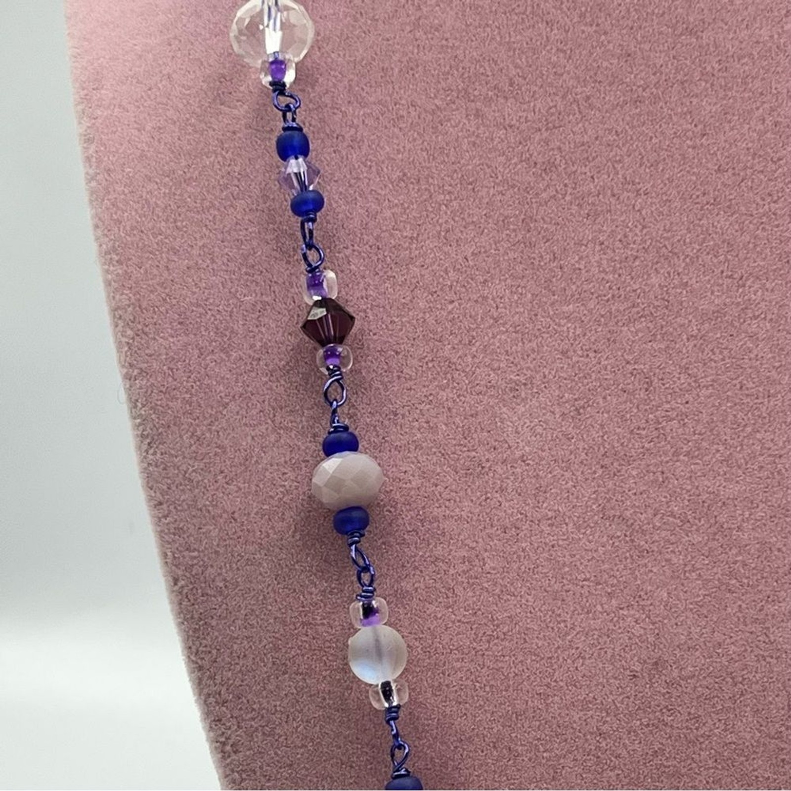 Handmade agate beaded large statement Elegant Purple and Blue Beaded Necklace